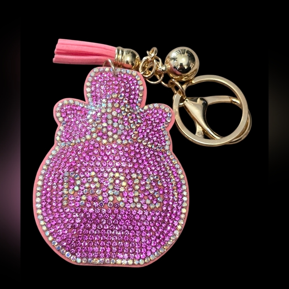 Pink Paris Perfume Bottle Rhinestone Bag Charm Keychain